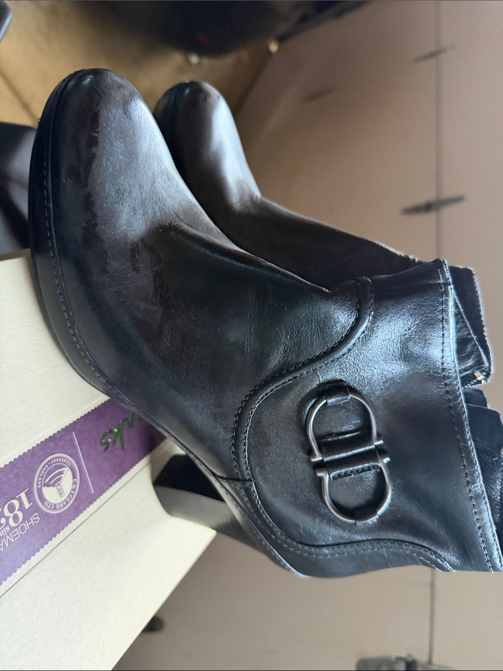 Clarks Black Leather Women's Ankle Booties with Decorative Buckle
